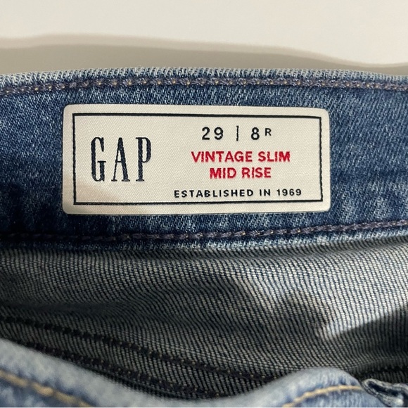GAP Women's Vintage Slim Mid Rise Cropped Blue Denim Jeans Size 29/8R - Picture 7 of 10
